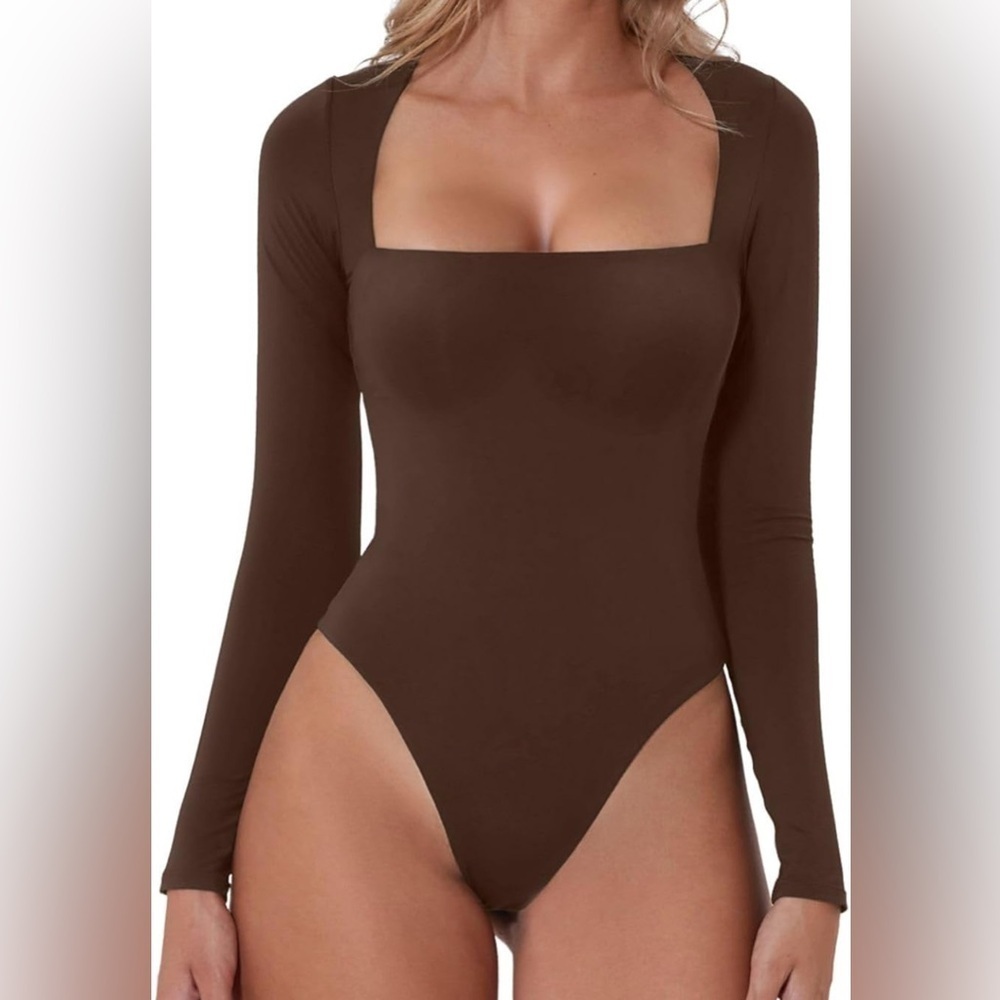 Square Neck Bodysuit Long Sleeve Double Lined Shirt Tops size Medium